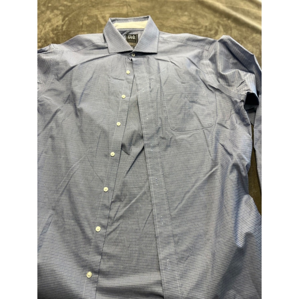 Jos A Bank Traveler Travel Tech Mens Blue Micro Check Dress Shirt 17-36 Tailored